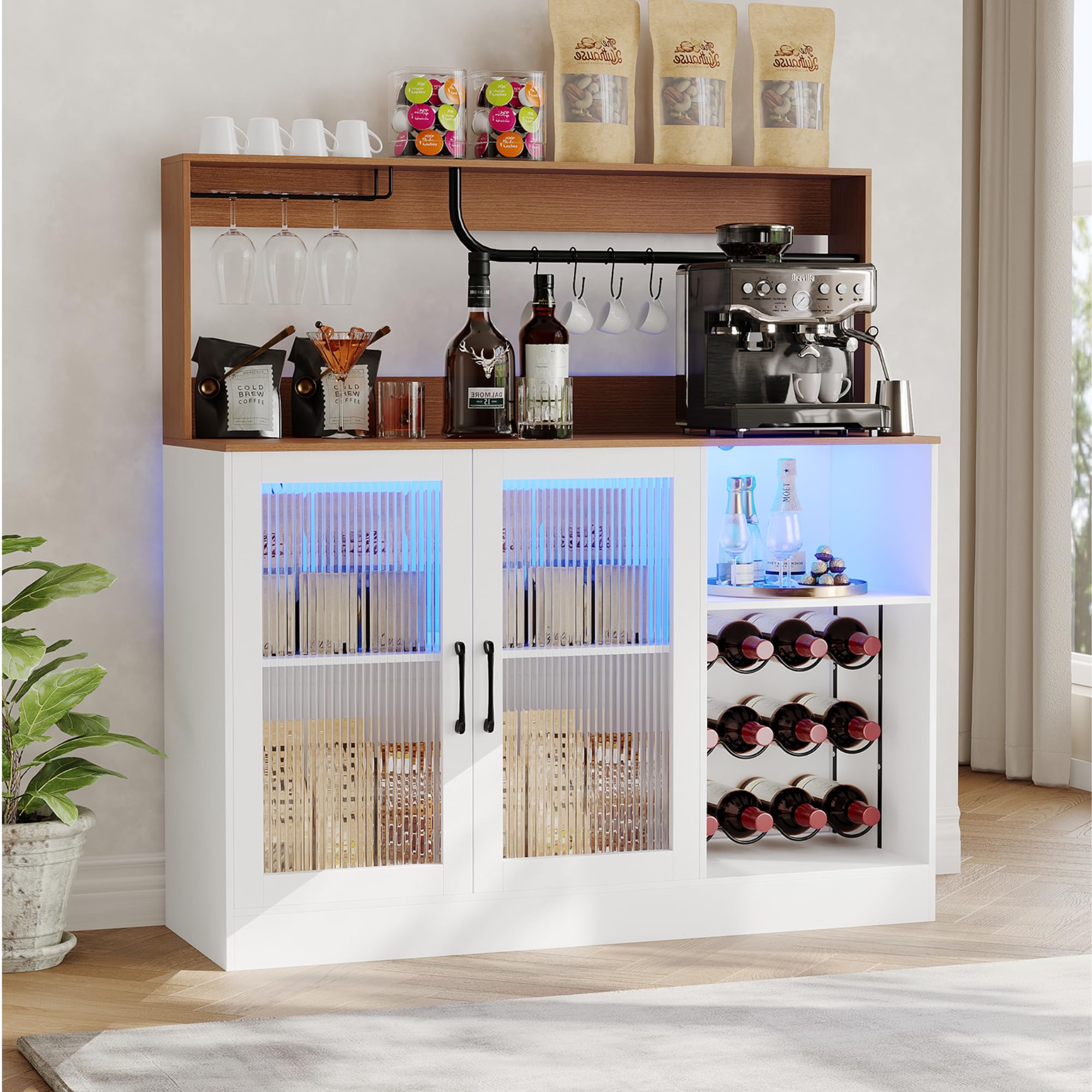 Home Bar Shelves - LED 조명이 있는 와인 바 캐비닛,