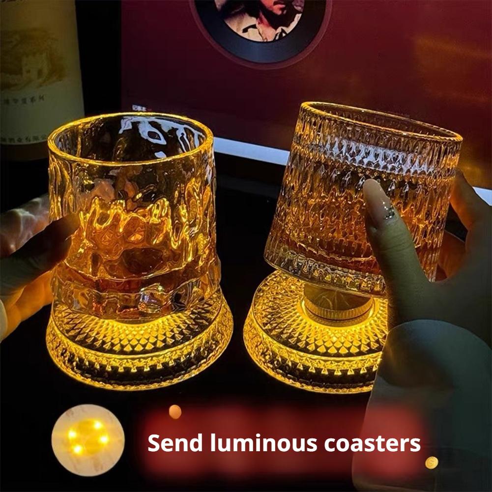 Highball Glass Set - 360 ° LED 조명이 있는 회전하는